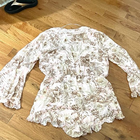 Agua Bendita xTGT Floral Romper XL Pink Botanical Long Sleeve Ruffle Boho Resort - Picture 2 of 10